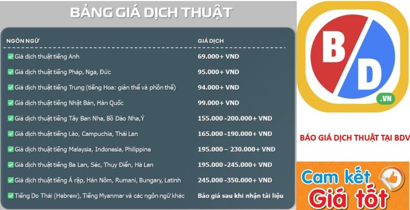 Báo giá dịch thuật công chứng tại Huyện Mường Khương